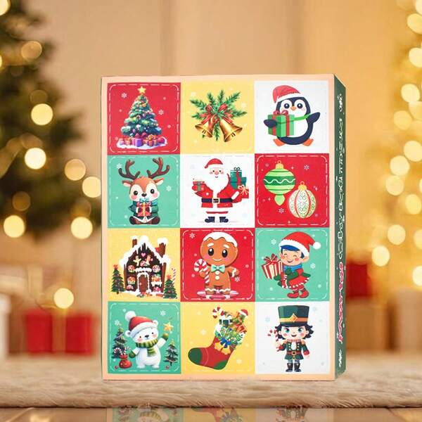 1 Set Of 5pcs Christmas Gift Blind Box, Gingerbread Man & Snowhouse Pattern, Multi-Color Patchwork, Square Layout, Handmade Holiday Decor, Creative Christmas Item