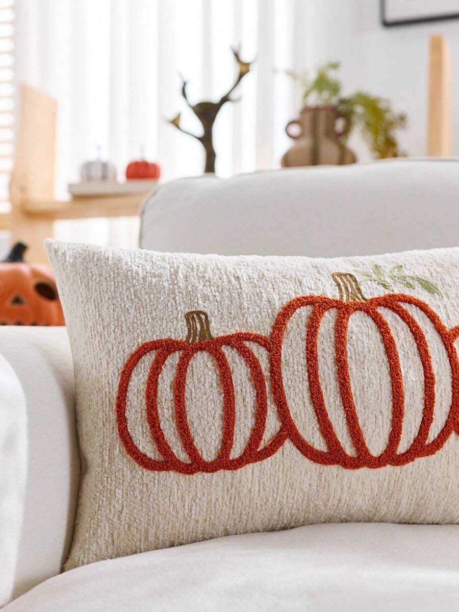 Halloween Throw Pillow Covers 18x18 Inch Set Of 2 Halloween White Ghosts Embroidered Pillow Cases Thanksgiving Home Party Fall Decor Pillowcases Square Cushion Covers - Orange - View 1