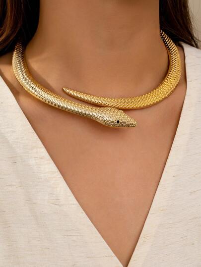 1 pieza Collar de serpiente de metal único, vintage, exagerado y punk, joyería exclusiva de alta gama para mujeres, adecuado para todas las ocasiones, apropiado como regalo para familiares y amigos