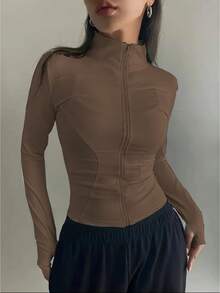 Blouse Winter Coat Long Sleeve Women's Long Sleeve High Neck With Front Zipper Suplex Fabric Tight Gym Soft Lightweight Daytime Casual Coat Women's Long Sleeve High Neck Shirt Blouse With Zipper Suplex Cardigan Tight Blouse Beige Blouse Black Tracksuit White Coat T-Shirt P T-Shirt M T-Shirt G Gym T-Shirt Workout T-Shirt Fitness T-Shirt For Training Casual T-Shirt Basic T-Shirt Everyday T-Shirt Comfortable T-Shirt T-Shirt For Cold Weather T-Shirt For Winter T-Shirt - 鏽棕色 - 查看 2
