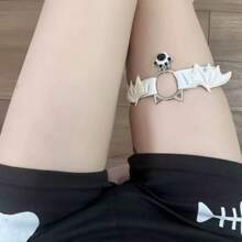 1 件亚文化朋克暗黑之翼骷髅心形腿袜带，可调节弹性 Y2K 坏蛋性感腿环 - 彩色 - 查看 9