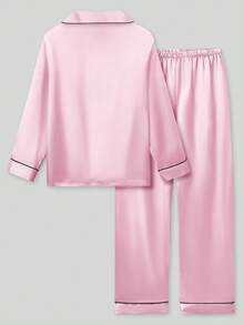 2件套少女粉色长袖和长裤睡衣套装 - 粉色 - 查看 2