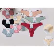 Tanga de mujer seductora de hilo slip mujer invisible Tanga mujer microfibra de encaje braguita brasileña sexy con caballo algodón tanga sexy mujer caliente cintura baja T back string Interior Lencería Elegante - Amarillo - Ver 1