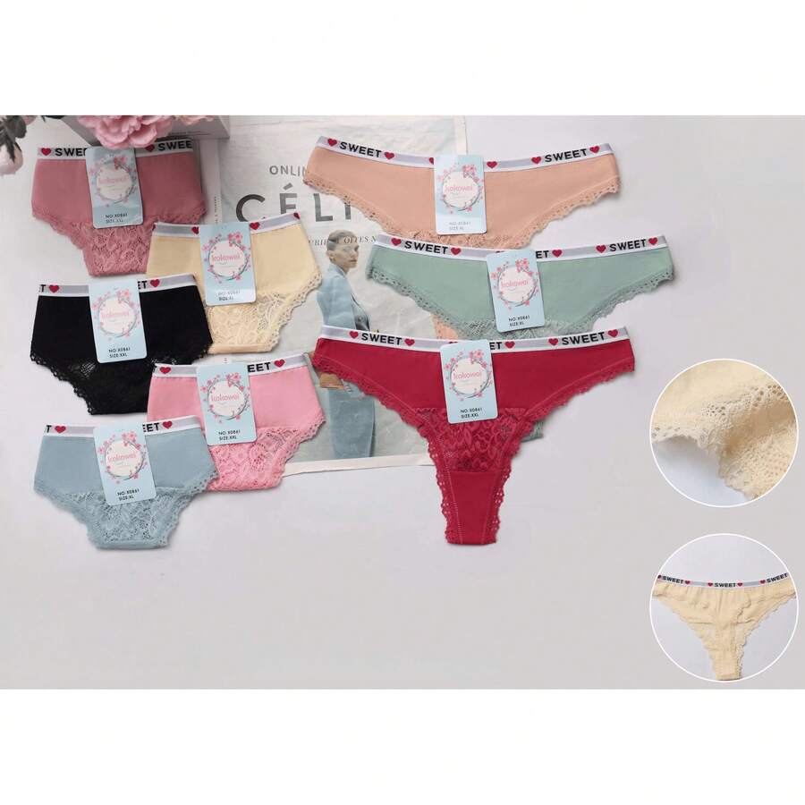 Tanga de mujer seductora de hilo slip mujer invisible Tanga mujer microfibra de encaje braguita brasileña sexy con caballo algodón tanga sexy mujer caliente cintura baja T back string Interior Lencería Elegante - Amarillo - Ver 1