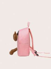 1 件儿童卡通熊尼龙拉链可爱轻便背包，适合幼儿园日常使用 - 粉色 - 查看 5