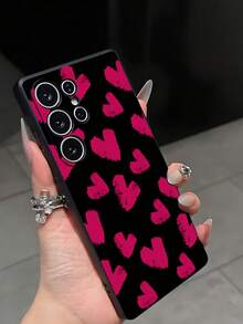 1个时尚玫红色爱心图案防震防滑手机壳，兼容三星Galaxy A04e/A05s/A13/A14/A15/A34/A35/A50/A52/A53/A54/S21/S22/S23/S24/S25/S25Ultra