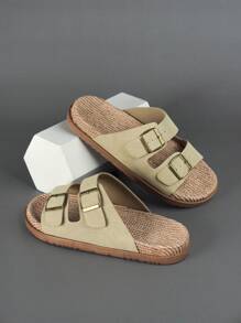 DISARCON New Summer Men's Sandals, High-End/Fashion/Versatile/Business/Plus Size Men's Shoes, Metal Double Buckle Design, Adjustable Classic Retro Slide Sandals, Suitable For Outdoor Leisure And Vacation, Non-Slip/Breathable/Durable/Beach Slippers, Indoor And Outdoor Bathroom Home Slippers For All Seasons