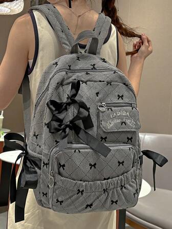 Fashionable Bow Print Large Capacity Backpack, Cute Bow Backpack