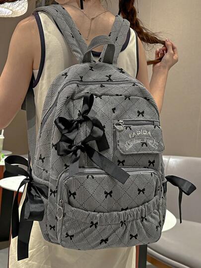 Fashionable Bow Print Large Capacity Backpack, Cute Bow Backpack , Bow