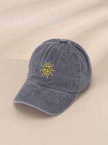 1 件刺绣太阳棒球帽，复古水洗男女通用透气可调节户外高尔夫太阳帽，女士夏季时尚弧形帽檐太阳帽，情侣太阳帽 - 黑色 - 查看 11