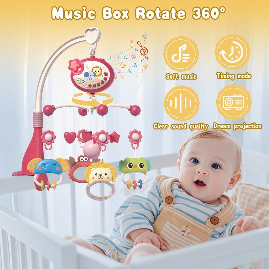 Baby Music Crib Mobile Bell With Projector And Night Light, 150 Types Of Music, Timing Function, Portable Mobile Music Box And Bell, Suitable For Toys For Children Aged 0 And Above (Blue&Pink) - Multicolor - View 1