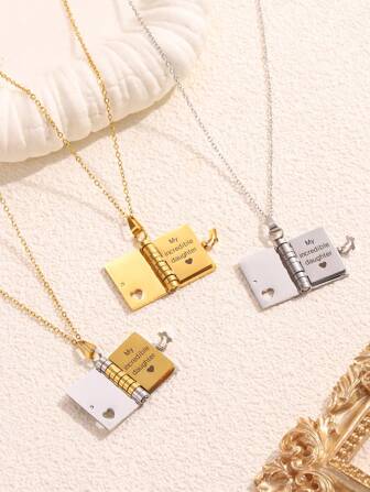 1 Piece Exquisite Fashion Stainless Steel Love Letter Book Pendant Necklace Unisex Ideal Jewelry Suitable For Daily Wear Holiday Family/Lovers/Friends