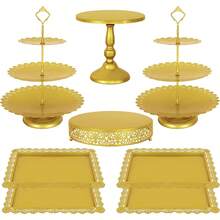 Fivenl 8 Pcs Cake Stand Gold Metal Dessert Table Display Set, 3-Tier Cupcake Stand, Cake Display Tower And Cookie Tray Rack Serving Tray Birthday Party, Weddings, Shower (Gold) - Vàng - Xem 1