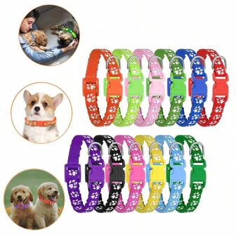 12pcs Soft Adjustable Detachable Paw Print Pet Collar, Suitable For Newborn Pets And Small Dogs