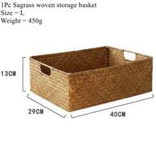 LuanQI Handmade Seaweed Basket Rectangle Wicker Basket Sundries Storage Box Household Kitchen Bathroom Organization Supplies