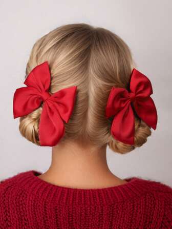 2 piezas Pinzas para el cabello con moño rojo para niñas, adecuadas para la temporada de regreso a clases
