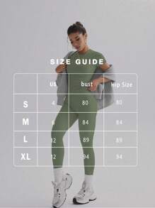 FWH 1. Cute Solid Color Crop Top, Stretchy Fitted Round Neck Sweet Fashionable Versatile Jacket, Elegant High Waist Slim Casual Tummy Control Daily Basic Dancewear Leg Lengthening Butt Lifting Street Running Yoga 2-Piece Set, Spring/Summer - Green - View 7