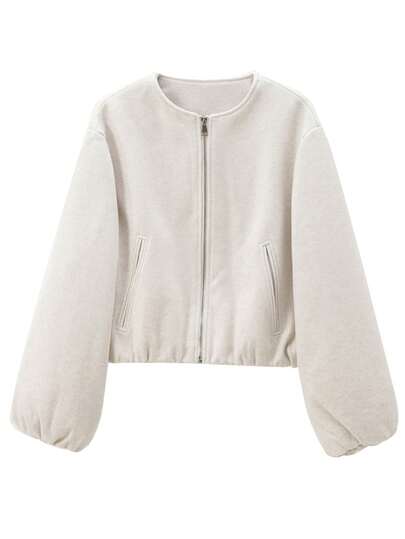 Women's Zip-Up Bomber Jacket, Short Pilot Jacket For Autumn/Winter, Black, Beige, Grey, Long Sleeve, Faux Suede Baseball Coat