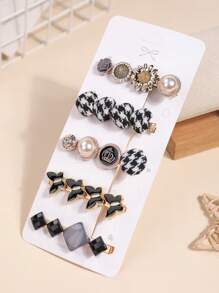 5 件/套复古发夹、格子、珍珠纽扣、侧刘海、发夹、爪夹、发夹、发夹、发夹、发夹 - 彩色 - 查看 4