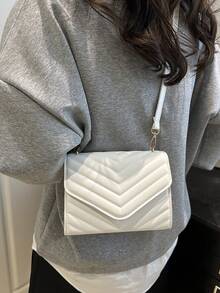 时尚压花翻盖迷你斜挎包，简约实用，多功能 - 米色 - 查看 6