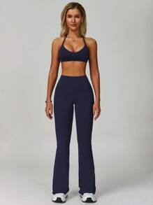 MASKERT 【2件套】女士套装瑜伽运动服背心套装紧身跑步运动服健身服套装居家休闲舒适亲肤 - 藏蓝色 - 查看 4