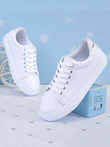 1双青少年户外时尚平底白鞋 - 白色 - 查看 1