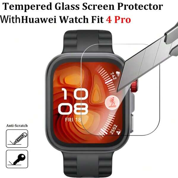 1 pieza Protector de pantalla de vidrio templado compatible con Hua Wei Watch Fit 4 Pro, película protectora ultra clara y antiarañazos compatible con el smartwatch Hua Wei Watch Fit4 Pro, accesorios esenciales para volver a la escuela