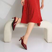Burgundy Kitten Heels For Women Slingback Low Heels Pointed Closed Toe Pumps With Buckle Women's Pumps Shoes - Màu Đỏ Sâu - Xem 10