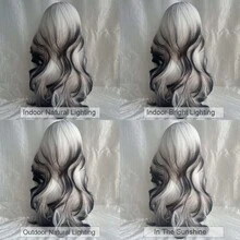 White Ombre Black Synthetic Long Wave Wigs Fluffy Women Lolita Cosplay Heat Resistant Wig For Daily Party - Black and White - View 10