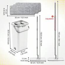 Household Cleaning Mop And Bucket Set, Hands-Free Flat Mop, 64" Adjustable Extension Handle With 3 Replacement Mop Heads, Wet And Dry Mop Set, Washable Microfiber Pads For Kitchen, Bathroom, Bedroom And Living Room Floors, Floor Cleaning System - White - View 2
