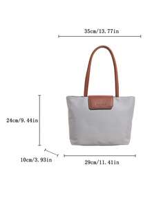 新款女士大容量尼龙休闲纯色手提包、单肩包、饺子包、托特包 - 灰色 - 查看 12