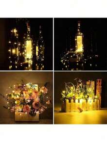 LED Wine Bottle String Lights, Copper Wire String Lights Button Battery Wine Cork Lights Mini Bottle Cap String Lights, Waterproof Festive Bar Terrace Atmosphere Wine Bottle Decorative String Lights With AG13/LR44 Battery Box And Fancy String Lights - 白色 - 查看 3