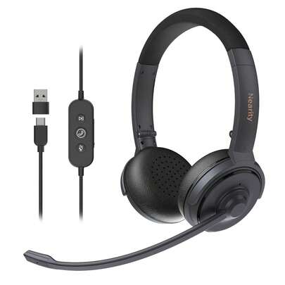 Nearity HP20 Wired Computer Headset, On-Ear Headphones With 2 Built-In Noise Cancelling Microphone USB/Type-C Connection Computer Headphones For Office Home Business PC/Laptop/Table