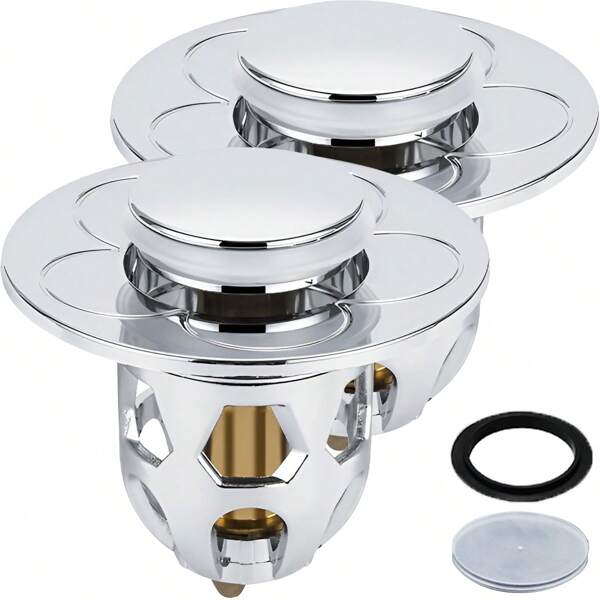 2Pcs Universal Bathroom Sink Stopper Anti Clogging Sink Drain Strainer For 1.33-1.57in Drain Hole Push-Type Washbasin Pop Up Sink Drainer Filter With Hair Catcher Basket For Kitchen Bathroom