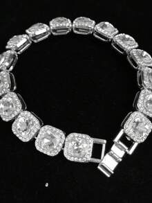 1pc Hip Hop Fashion Cuban Link Necklace With Sparkling Rhinestones Hip Hop Necklace Men's Jewelry Gift - Square - View 3