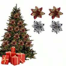 1 pièce/4 pièces Décoration de Noël à fleurs rouges à carreaux de bison avec paillettes, convient pour la décoration de couronne de Noël, mariage, fête, accessoires de couronne de Noël, décorations pour sapin de Noël, fleurs de Noël à carreaux pailletées, accessoires photo, décoration de maison, Noël, Thanksgiving, anniversaire, rassemblement familial, décorations de Noël de couleur et de style aléatoires pour la décoration de la pièce d'hiver