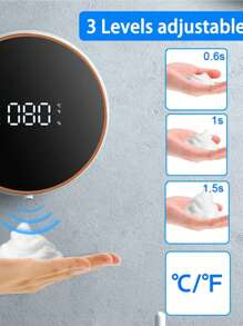 Dispensador inteligente de jabón de manos en espuma por inducción, automático de pared, con carga USB y sin contacto, con pantalla LED de temperatura y potencia, ideal para baños, cocinas y oficinas.