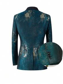 Men's  Gradient Graffiti 3-Piece Suit Set - Blazer, Vest & Stretch Waist Black Pants Edgy & Stylish