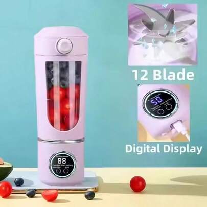 SINRAY Blender Portabel 700ml/16oz, Cocok untuk Jus dan Smoothie, dengan 12 Pisau Stainless Steel | Dapat Diisi Ulang USB dan Kontrol Kecepatan Ganda | Blender Ringkas Daya 50W | Anti Bocor
