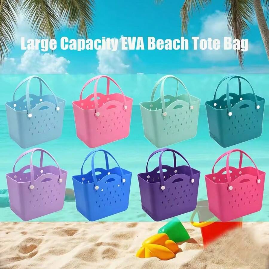 Beach Bag Fashion EVA Waterproof Rubber Picnic Storage Basket Travel Shopping Handbag Women Shoulder Solid Color Tote Bag