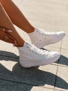 Scarpe casual alla moda e versatili da donna con suola spessa e tomaia alta, adatte per l'uso quotidiano e gli spostamenti - Bianco - Visualizzare 4