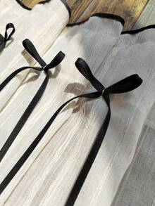 1 pieza, Panel corto de cortina decorativa con textura de lino rústico falso y lazo negro, versátil para cocina, armarios de comedor y entradas, de fácil cuidado y lavable, con filtrado de luz para decoración de estilo granja