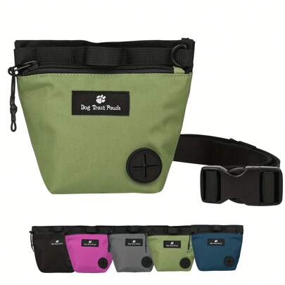 带训练响片的狗粮袋，升级版三重磁扣防漏设计，带便便袋分配器的双杯宠物散步腰包，金属夹腰带狗零食袋狗零食袋遛狗袋