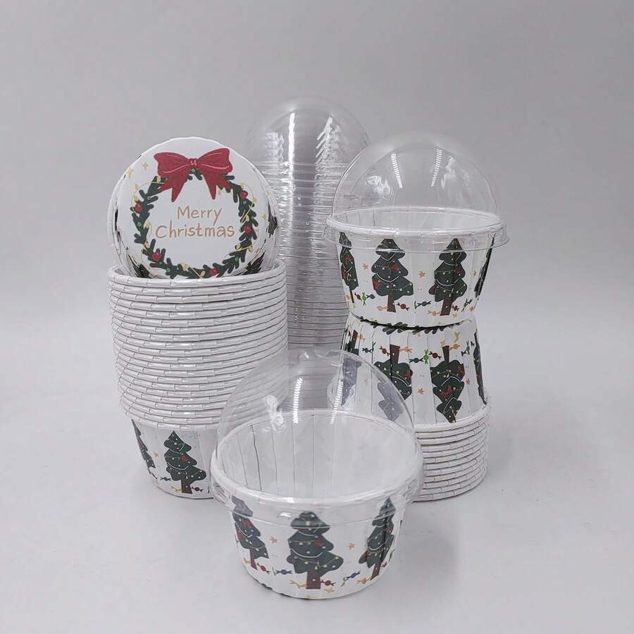 Cakegiugiu 套装,25/50/100 件圣诞图案蛋糕杯,50 件带盖一次性纸杯蛋糕杯,带盖一次性松饼杯,耐热光泽纸杯蛋糕衬垫,松饼模具,非常适合圣诞节沙特国庆节沙特阿拉伯沙特阿拉伯圣诞节圣诞装饰品圣诞睡衣圣诞礼物圣诞装饰 - 純白 - 查看 1