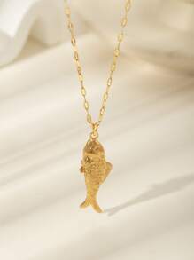 1 件独特设计高端创意项链，18K 镀金不锈钢锦鲤鱼吊坠项链，带 3D 可移动鱼，适合男女，日常佩戴或送礼