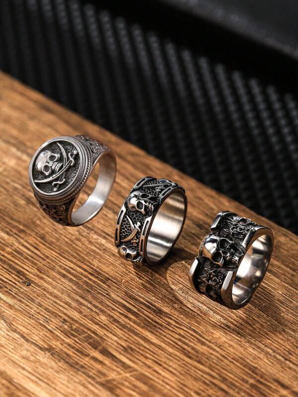 1pc Fashion Fine Man Jewelry Pirate Ring Stainless Steel Skull Head Silver Man Ring Anniversary Party Birthday Gift For Boyfriend Husband