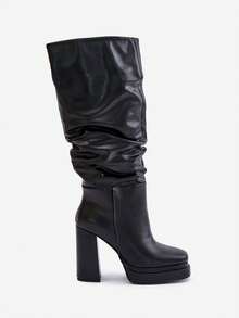 Damen Mode vielseitige Pendelstiefel mit hohem Absatz über dem Knie - Schwarz - Übersicht 9