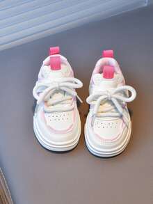 1 双儿童时尚百搭运动鞋，拼色，钩环扣，防滑，耐磨，适合上学和玩耍，春秋季 - 粉色 - 查看 4