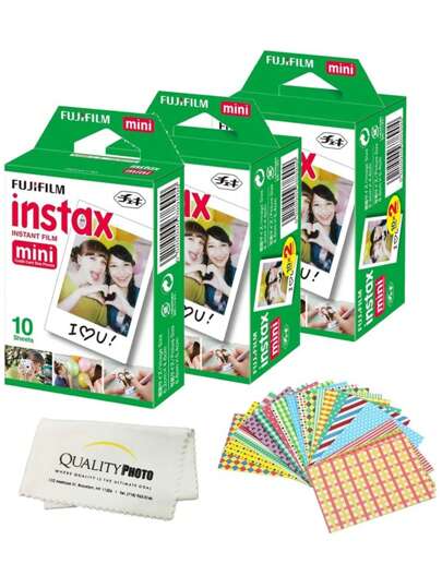 Fujifilm Mini Instant Film For Fujifilm Mini 8, 9 11 Cameras Bundled With Custom Frame Stickers And Quality Photo Microfiber Cloth (50 Films)