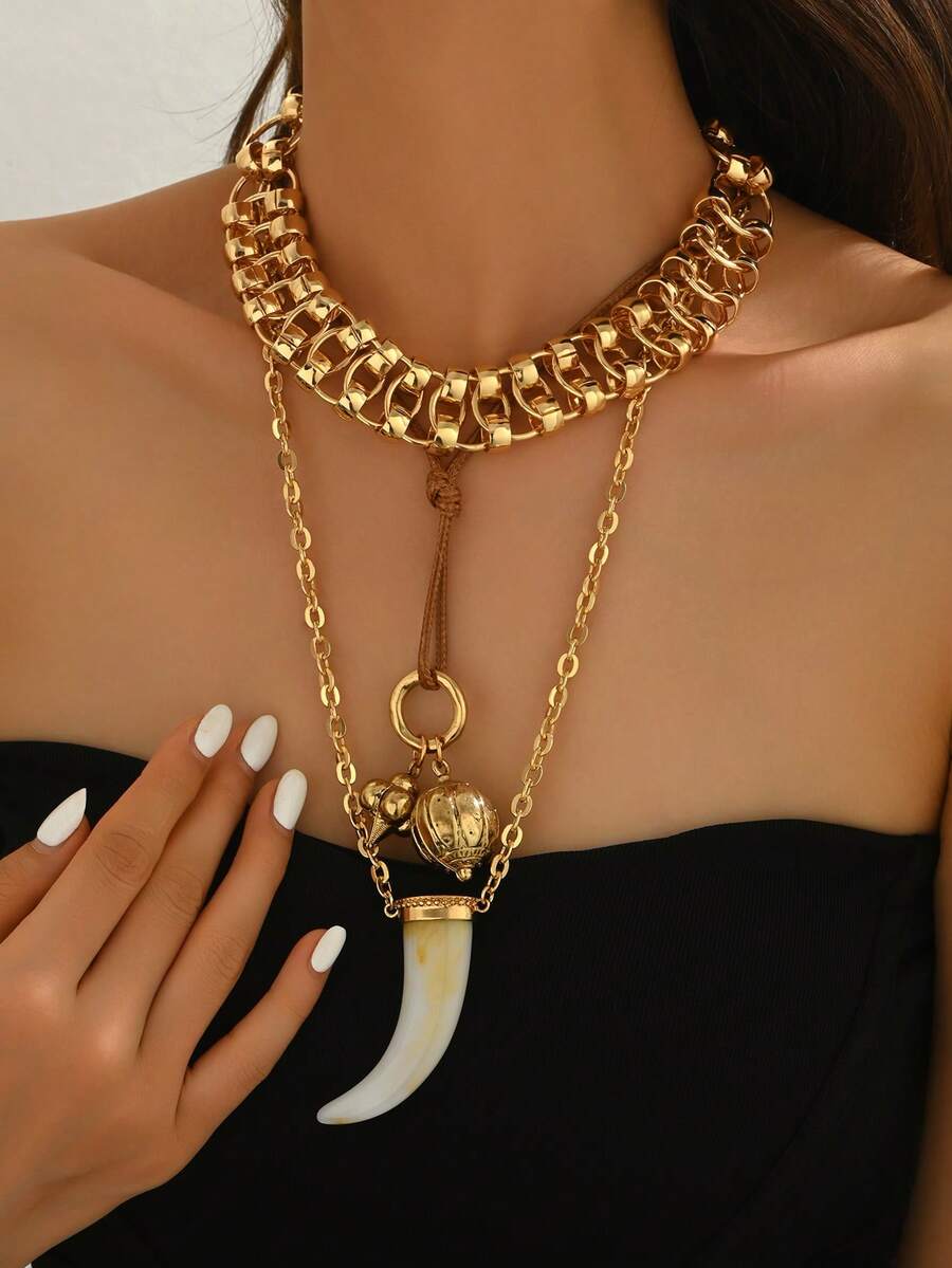 3 件时尚复古多层项链，适合男女，日常佩戴和礼物 - 彩色 - 查看 1